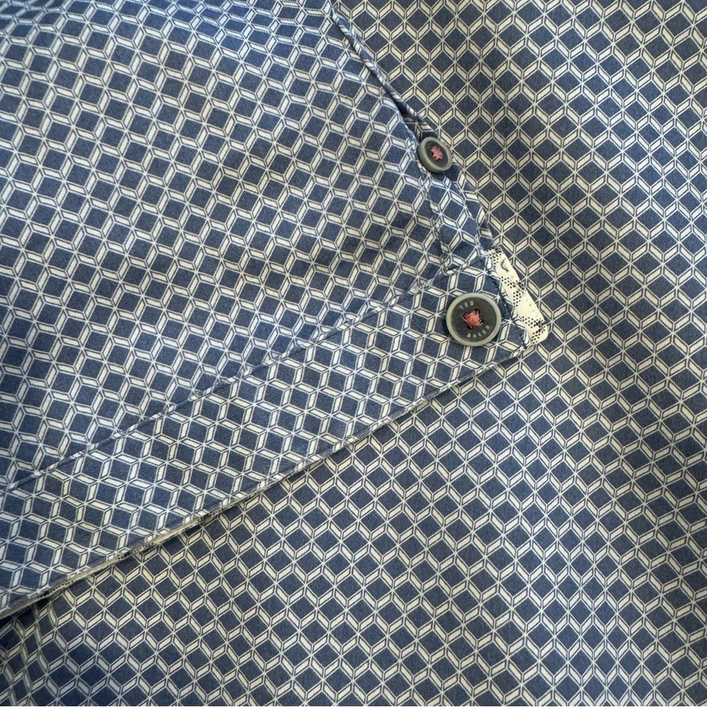 Ted Baker London Blue Geometric Diamond Print Short Sleeve Button Down Shirt XL - Picture 7 of 15